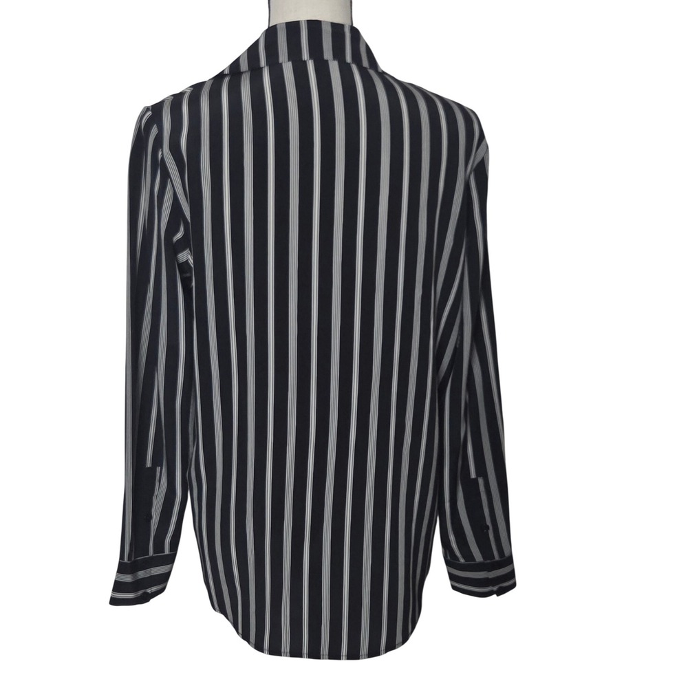LilySilk Womens Black and White Striped 100% Mulberry Silk Button Down Blouse M - Picture 4 of 10